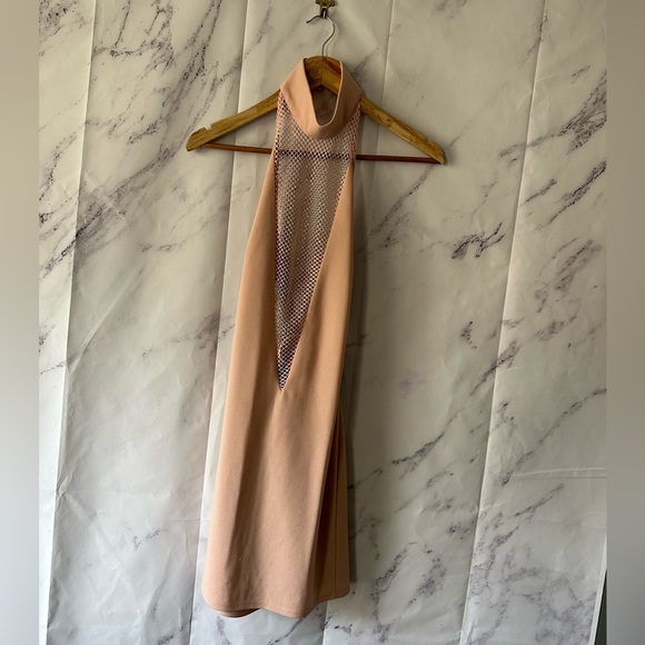 FASHION NOVA - LIGHT PINK RHINESTONE BACKLESS HALTER NECK MINI DRESS SMALL - Picture 1 of 10
